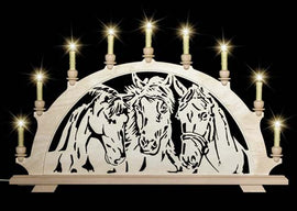 Original erzgebirgischer Schwibbogen / Lichterbogen mit Pferd - Portrait