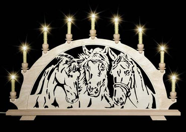 Original erzgebirgischer Schwibbogen / Lichterbogen mit Pferd - Portrait