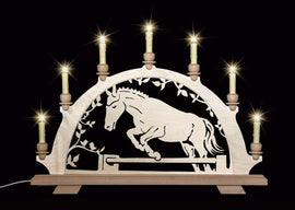 Original erzgebirgischer Schwibbogen / Lichterbogen mit Pferd - Springpferd