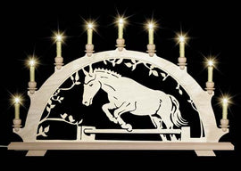 Original erzgebirgischer Schwibbogen / Lichterbogen mit Pferd - Springpferd