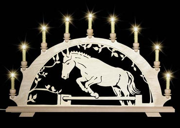 Original erzgebirgischer Schwibbogen / Lichterbogen mit Pferd - Springpferd