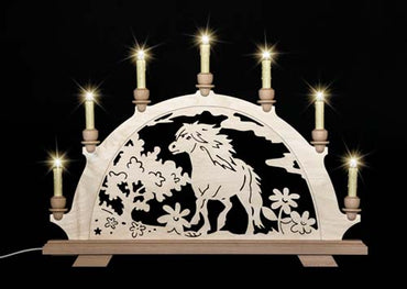 Original erzgebirgischer Schwibbogen / Lichterbogen mit Pferd - Pony