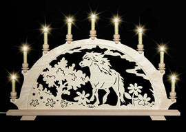 Original erzgebirgischer Schwibbogen / Lichterbogen mit Pferd - Pony