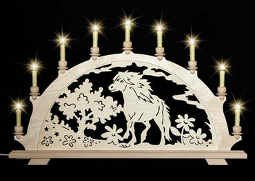 Original erzgebirgischer Schwibbogen / Lichterbogen mit Pferd - Pony