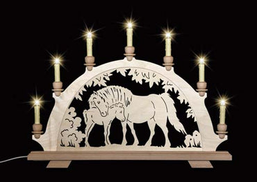 Original erzgebirgischer Schwibbogen / Lichterbogen mit Pferd - Isländer