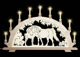 Original erzgebirgischer Schwibbogen / Lichterbogen mit Pferd - Isländer