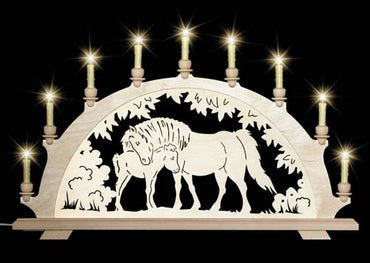 Original erzgebirgischer Schwibbogen / Lichterbogen mit Pferd - Isländer