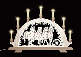 Original erzgebirgischer Schwibbogen / Lichterbogen mit Pferd - Titanen der Rennbahn