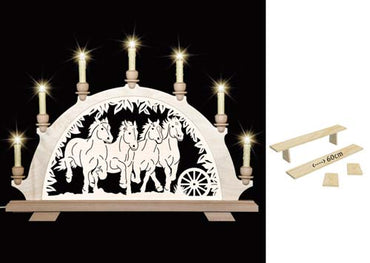 Original erzgebirgischer Schwibbogen / Lichterbogen mit Pferd - Titanen der Rennbahn