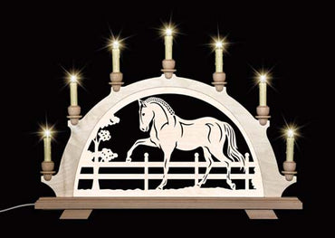 Original erzgebirgischer Schwibbogen / Lichterbogen mit Pferd - Andalusier, Spanier, PRE