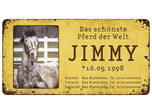Laden Sie das Bild in den Galerie-Viewer, Boxenschild / Stalltafel mit Foto vom eigenen Pferd 280 x 144 mm