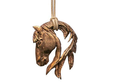 Pferdekopf-Anhänger aus Bronce mit Lederband