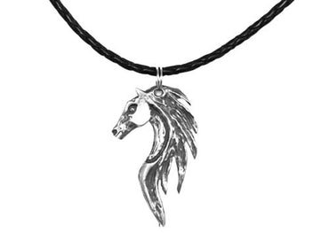 Pferdekopf aus Silber an einem geflochtenen Lederband