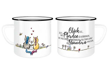 Emaille Tasse - Horselove - Glück ist Zeit mit Pferden zu verbringen