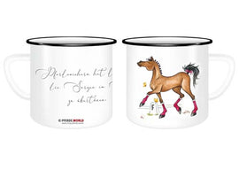 Emaille Tasse - Pferdewiehern hat die Gabe, die Sorgen im Kopf zu übertönen - Dressurpferd braun