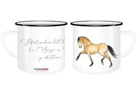 Emaille Tasse - Pferdewiehern hat die Gabe, die Sorgen im Kopf zu übertönen - Lusitano Falbe