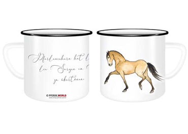 Emaille Tasse - Pferdewiehern hat die Gabe, die Sorgen im Kopf zu übertönen - Lusitano Falbe