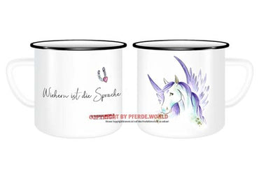 Emaille Tasse - Schutzengel - Wiehern ist die Sprache der Engel