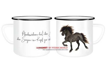 Emaille Tasse - Isländer - Pferdewiehern hat die Gabe, die Sorgen im Kopf zu übertönen