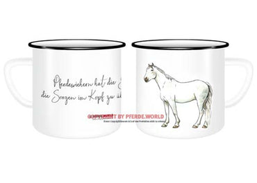 Emaille Tasse - Warmblut - Pferdewiehern hat die Gabe, die Sorgen im Kopf zu übertönen