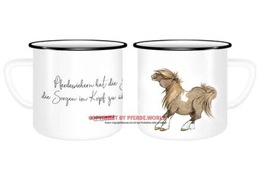 Emaille Tasse - Pony - Pferdewiehern hat die Gabe, die Sorgen im Kopf zu übertönen