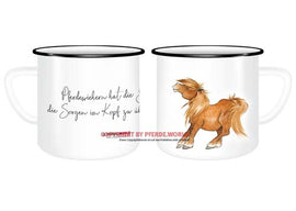 Emaille Tasse - Pony - Pferdewiehern hat die Gabe, die Sorgen im Kopf zu übertönen