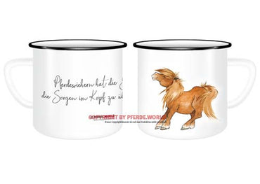 Emaille Tasse - Pony - Pferdewiehern hat die Gabe, die Sorgen im Kopf zu übertönen