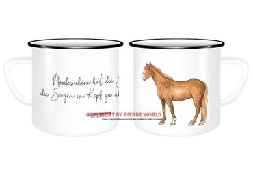 Emaille Tasse - Warmblut - Pferdewiehern hat die Gabe, die Sorgen im Kopf zu übertönen