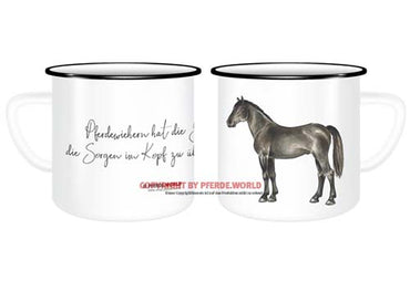 Emaille Tasse - Schweres Warmblut - Pferdewiehern hat die Gabe, die Sorgen im Kopf zu übertönen