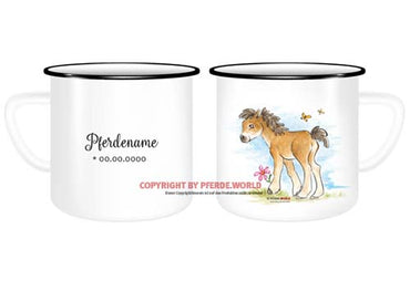 Emaille Tasse - Pony Fohlen mit Name und Geburtsdatum