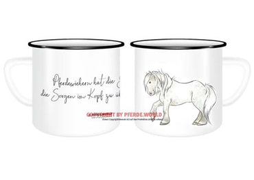 Emaille-Tasse - Fell Pony - Pferdewiehern hat die Gabe, die Sorgen im Kopf zu übertönen