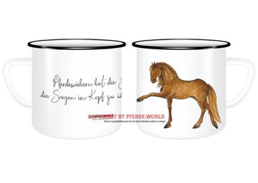 Emaille Tasse - Andalusier / PRE - Pferdewiehern hat die Gabe, die Sorgen im Kopf zu übertönen
