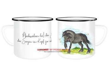 Emaille Tasse - Noriker im Galopp - Pferdewiehern hat die Gabe, die Sorgen im Kopf zu übertönen