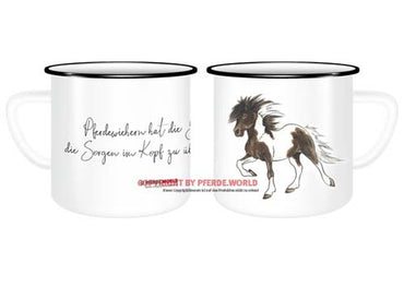 Emaille Tasse - Isländer - Pferdewiehern hat die Gabe, die Sorgen im Kopf zu übertönen