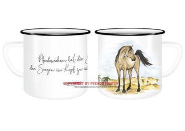 Emaille-Tasse - Araber - Pferdewiehern hat die Gabe, die Sorgen im Kopf zu übertönen