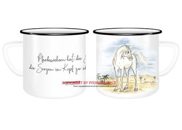 Emaille-Tasse - Araber - Pferdewiehern hat die Gabe, die Sorgen im Kopf zu übertönen